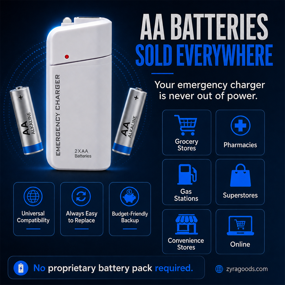 ⚡ LIMITED TIME 50% OFF!!Portable Emergency Phone Charger – 2 AA Battery Powered Backup