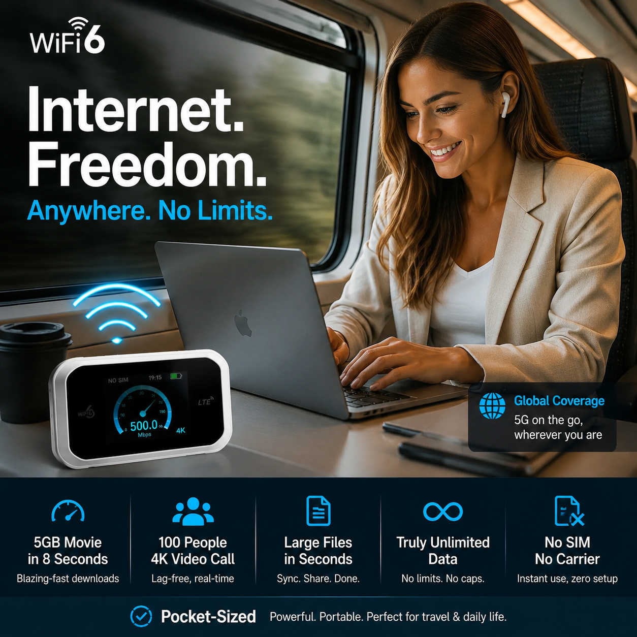 📶Mobile hotspot with full Wi-Fi coverage(No card included)
