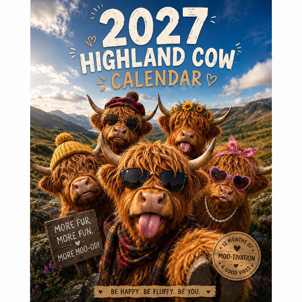 🎁2027 Highland Cow Wall Calendar – Cute Farmhouse Style Calendar For Home Decor✨