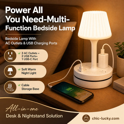 🎁🔥Last day sale 50% OFF🔥💡 Bedside Lamp with AC Outlets and USB Ports