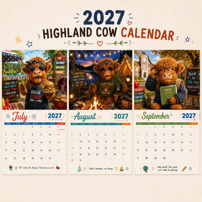 🎁2027 Highland Cow Wall Calendar – Cute Farmhouse Style Calendar For Home Decor✨