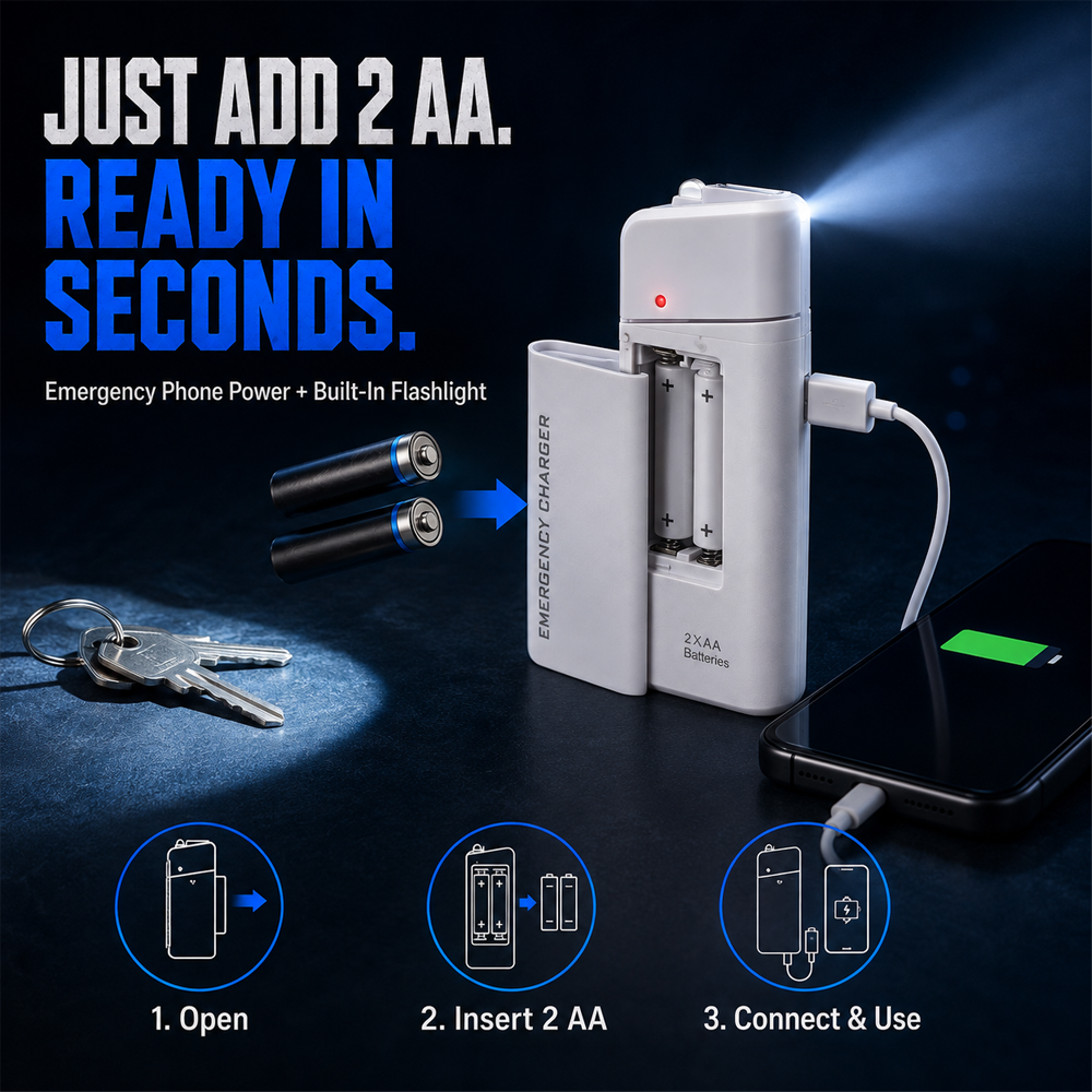⚡ LIMITED TIME 50% OFF!!Portable Emergency Phone Charger – 2 AA Battery Powered Backup