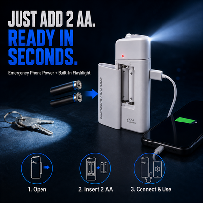 ⚡ LIMITED TIME 50% OFF!!Portable Emergency Phone Charger – 2 AA Battery Powered Backup