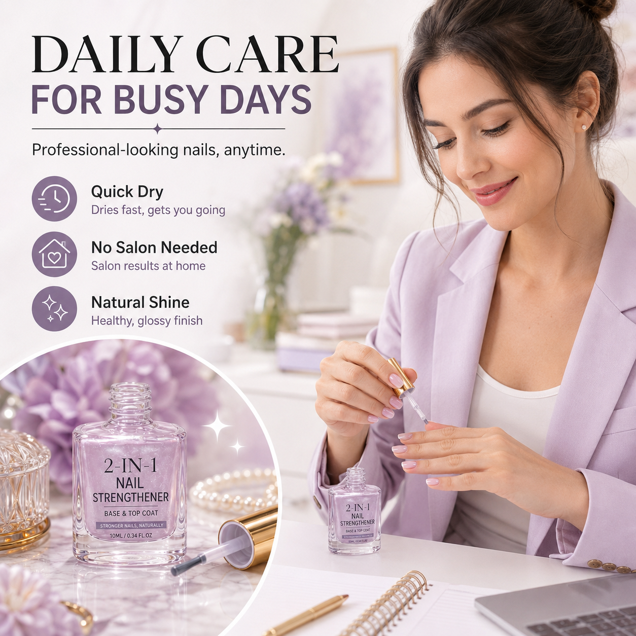 💜💅 Limited-Time OFF !! ⏰ Lilac Glossy Nail Strengthener – Strengthen Weak Nails & Restore Natural Shine — Darolio®
