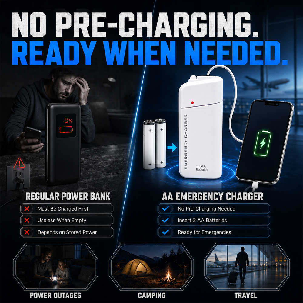 ⚡ LIMITED TIME 50% OFF!!Portable Emergency Phone Charger – 2 AA Battery Powered Backup