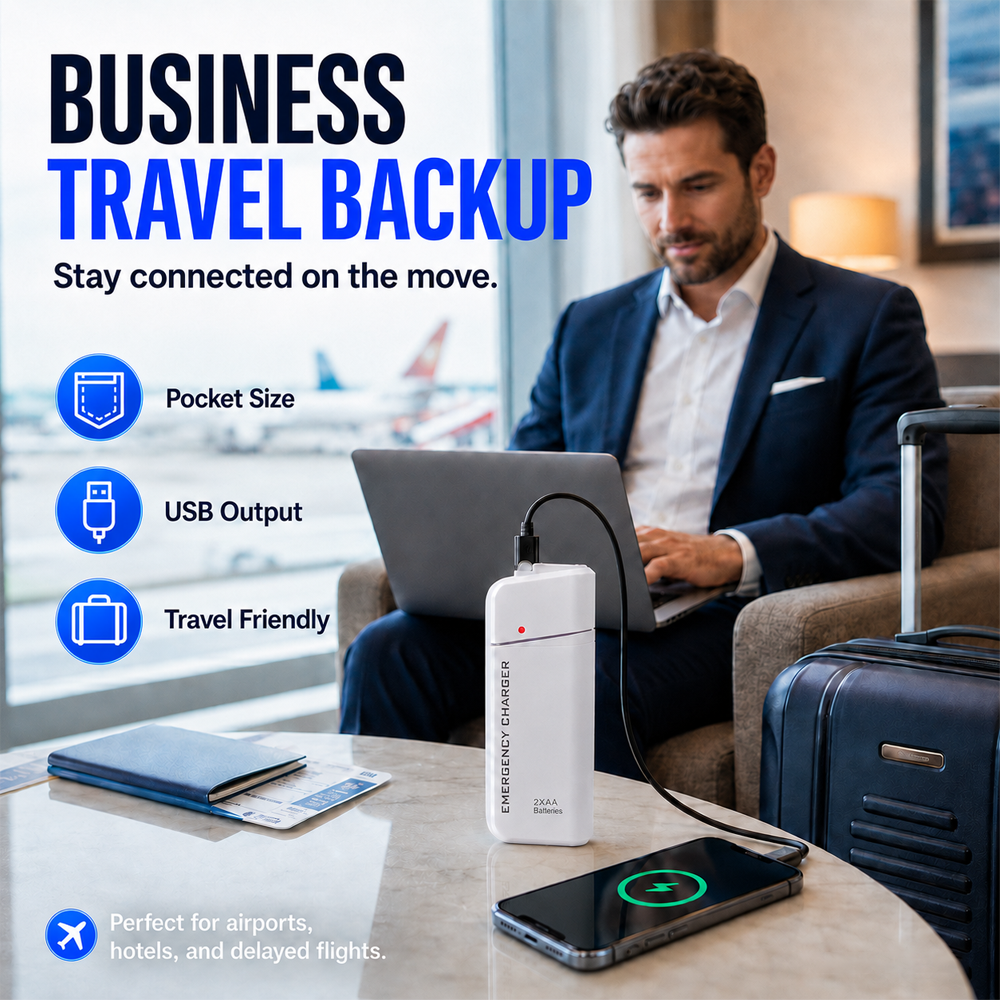 ⚡ LIMITED TIME 50% OFF!!Portable Emergency Phone Charger – 2 AA Battery Powered Backup