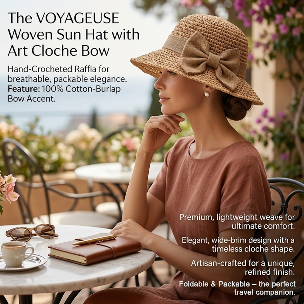 Darolio®🌞 Elegant Woven Straw Sun Hat with Bow – Breathable, Foldable & Perfect for Beach & Travel 👒