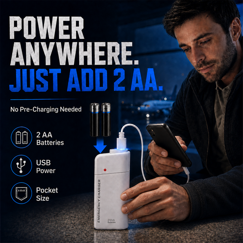 ⚡ LIMITED TIME 50% OFF!!Portable Emergency Phone Charger – 2 AA Battery Powered Backup
