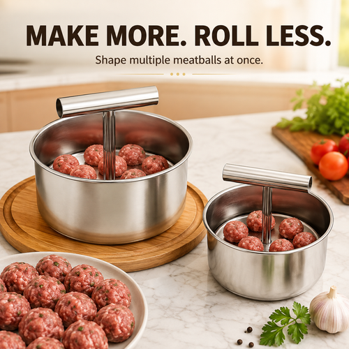 🥳🥳 Stainless Steel Manual Meatball Maker – 6 & 12 Hole Multi-Portion Press ✨