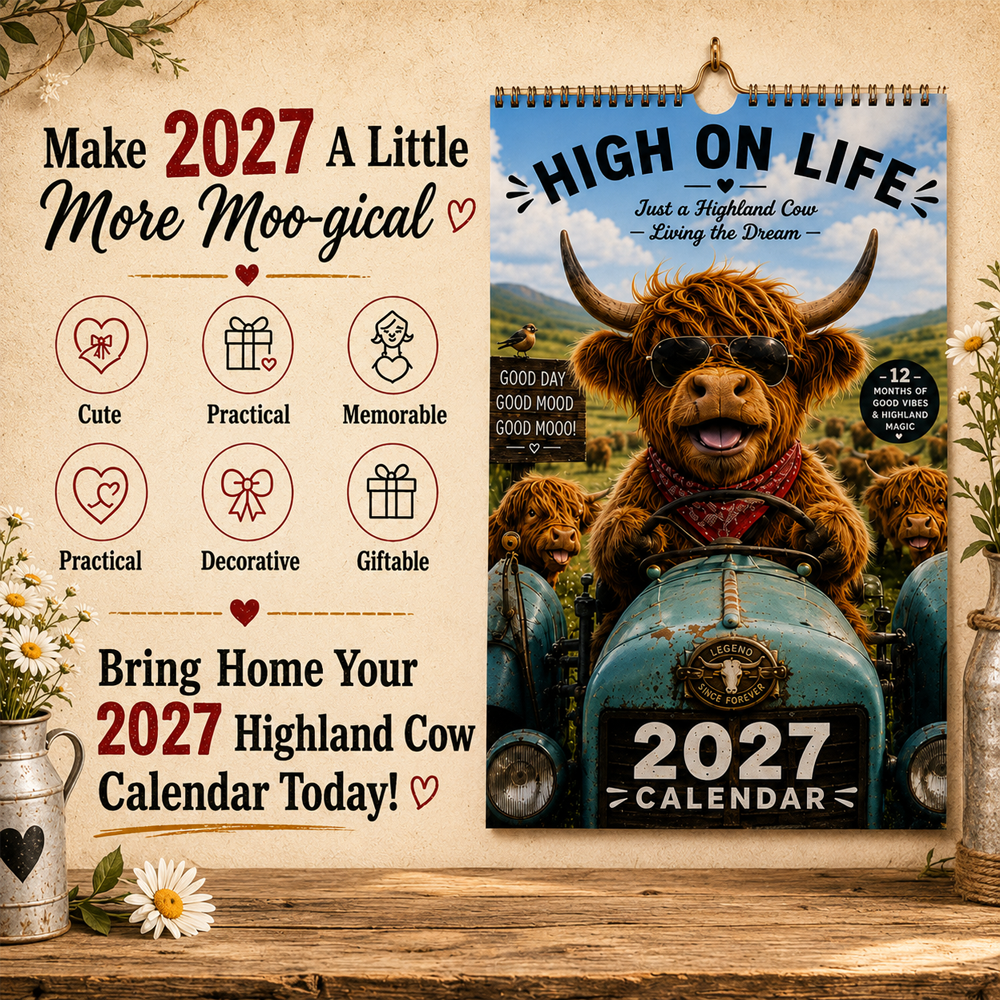 🎁2027 Highland Cow Wall Calendar – Cute Farmhouse Style Calendar For Home Decor✨