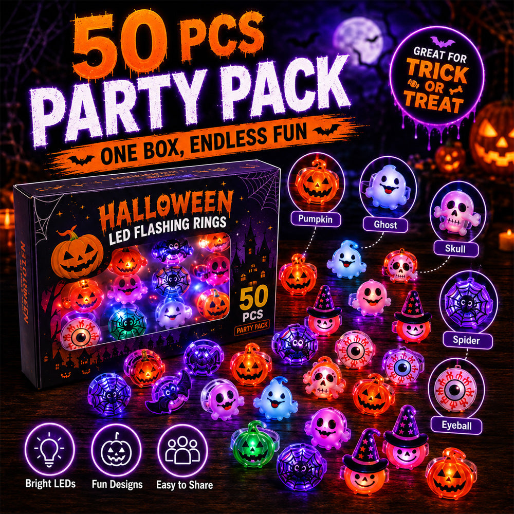 🔥🎃Spooky Season Hot Sale 50% OFF‼️✨LED Light Halloween Glowing Ring 💍| Flashing Light‑Up Party Favor for Halloween Night👻