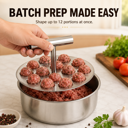 🥳🥳 Stainless Steel Manual Meatball Maker – 6 & 12 Hole Multi-Portion Press ✨