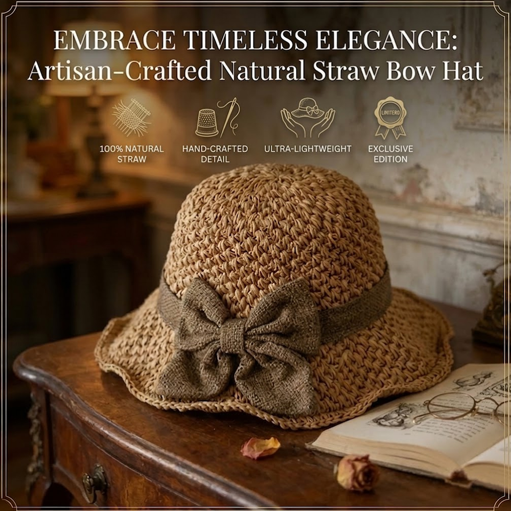 Darolio®🌞 Elegant Woven Straw Sun Hat with Bow – Breathable, Foldable & Perfect for Beach & Travel 👒