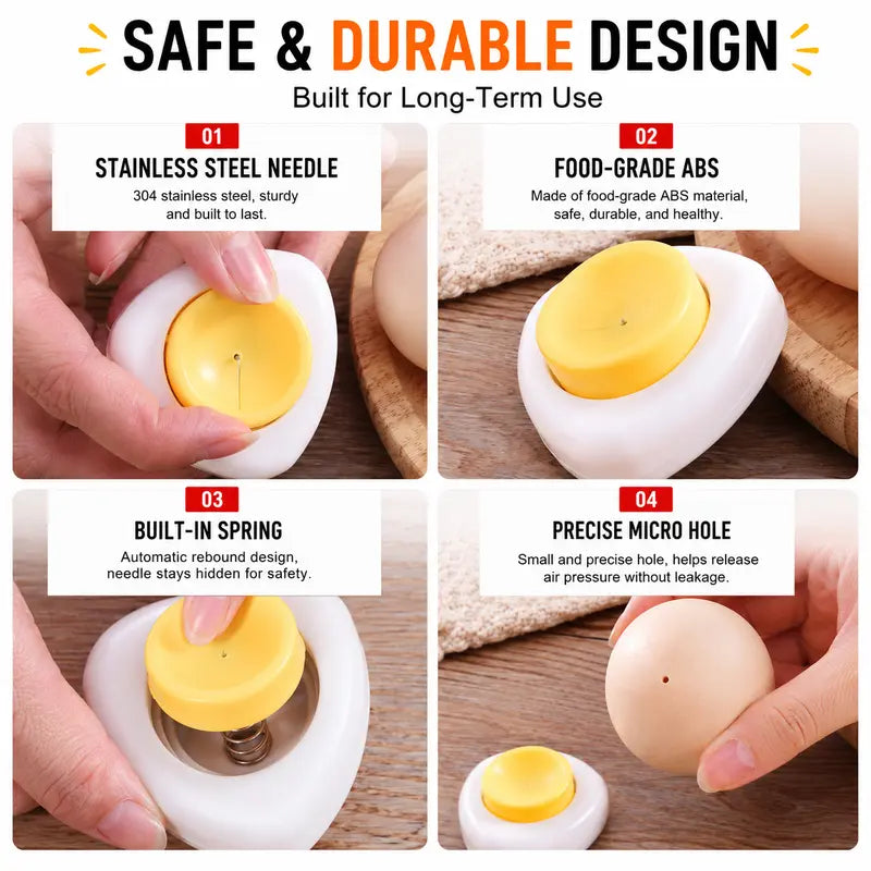 🥚 2PCS Egg Piercer for Perfect Boiled Eggs – Easy Peel Egg Tool with Safety Lock & 304 Stainless Steel Pin