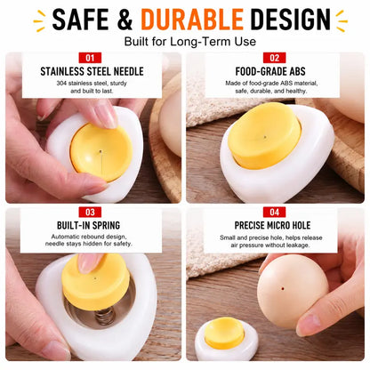 🥚 2PCS Egg Piercer for Perfect Boiled Eggs – Easy Peel Egg Tool with Safety Lock & 304 Stainless Steel Pin