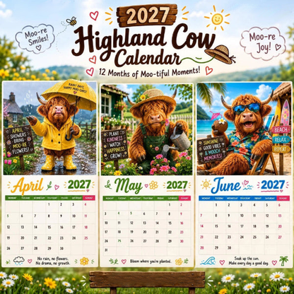 🎁2027 Highland Cow Wall Calendar – Cute Farmhouse Style Calendar For Home Decor✨