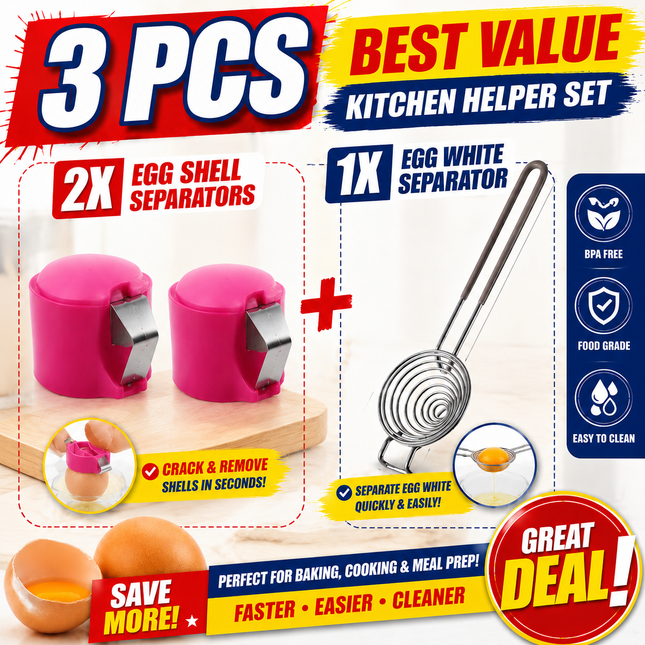 upsell🔥🔥🔥Limited-time 😮‍💨 Buy 1 Get 1 Free ！！！🍳 Quick Egg Cracker Tool – Open Hundreds Of Eggs Faster & Cleaner 🔥