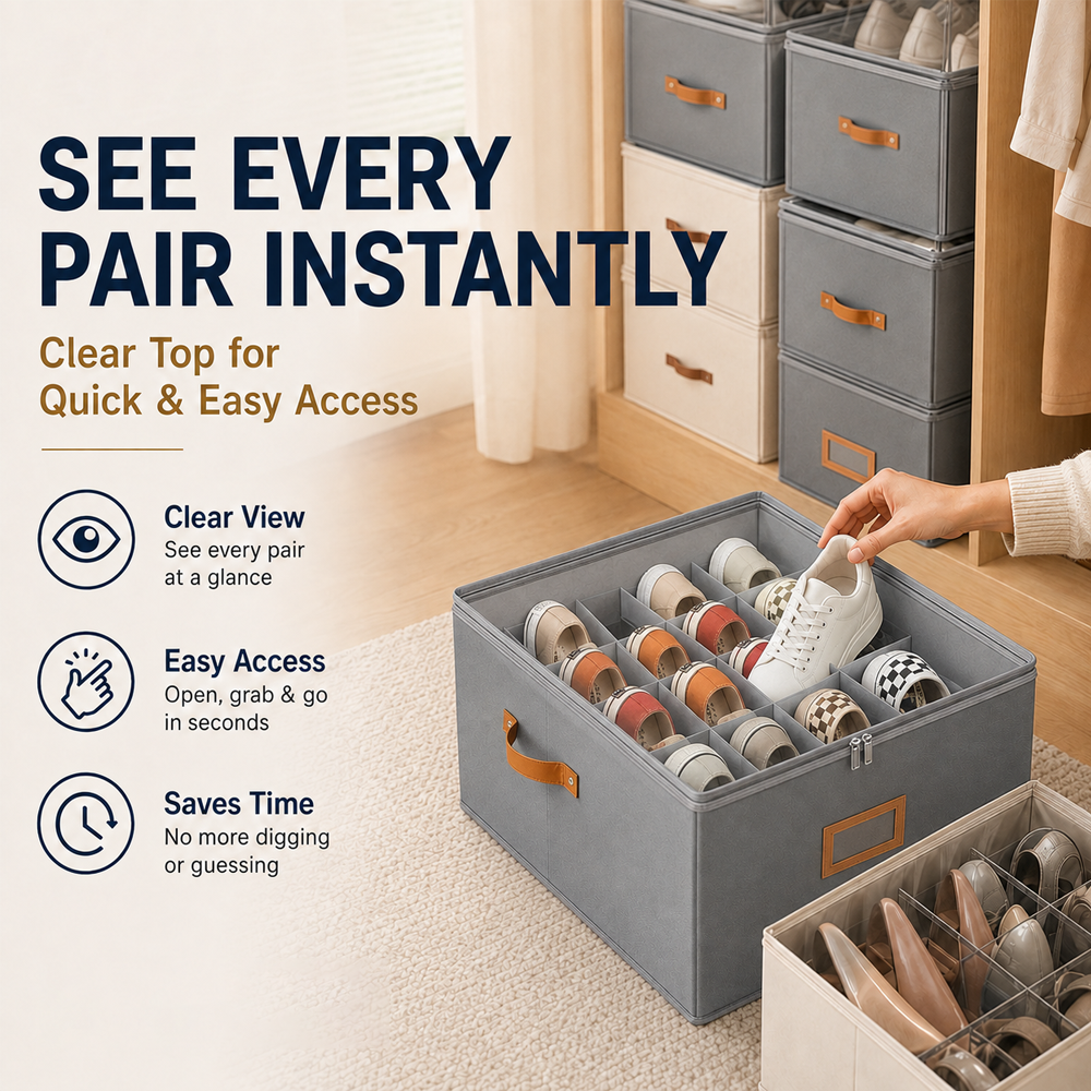 ✨ Foldable 12-Compartment Storage Box – Organize Shoes, Toys & Home Clutter With Smart Space-Saving Design 🏠