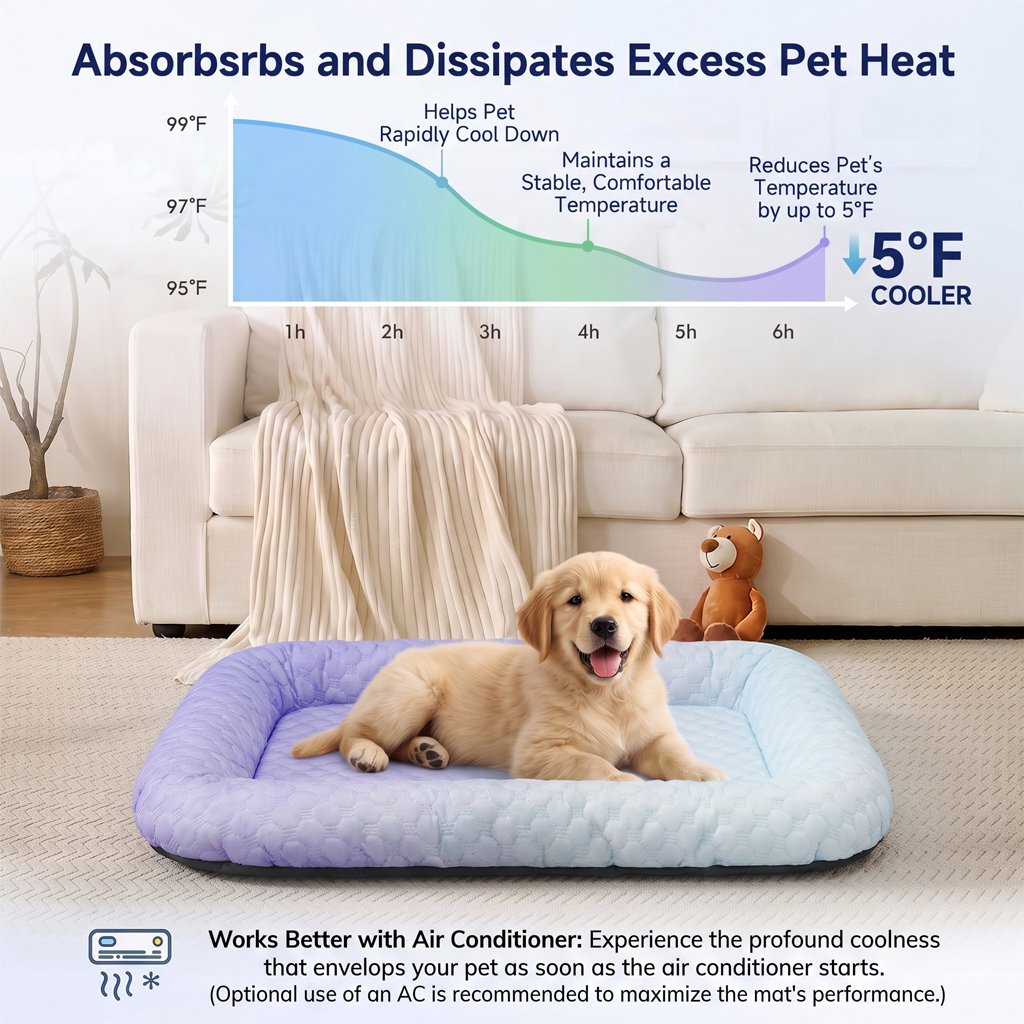 Darolio®❄️Pet Cooling Mat for Dogs & Cats 🐾  Naturally Cool Ice-Silk Pad • Breathable, Washable & Soft