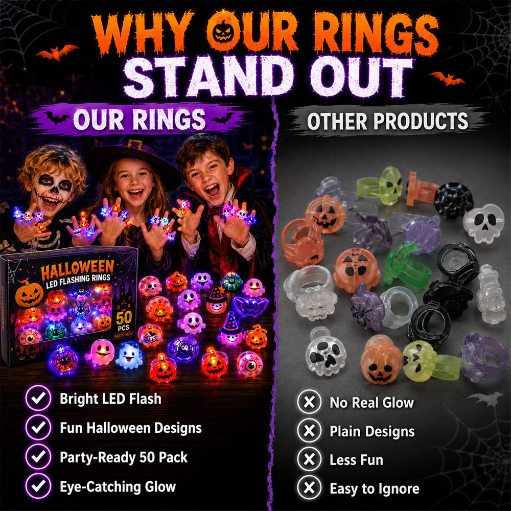 🔥🎃Spooky Season Hot Sale 50% OFF‼️✨LED Light Halloween Glowing Ring 💍| Flashing Light‑Up Party Favor for Halloween Night👻