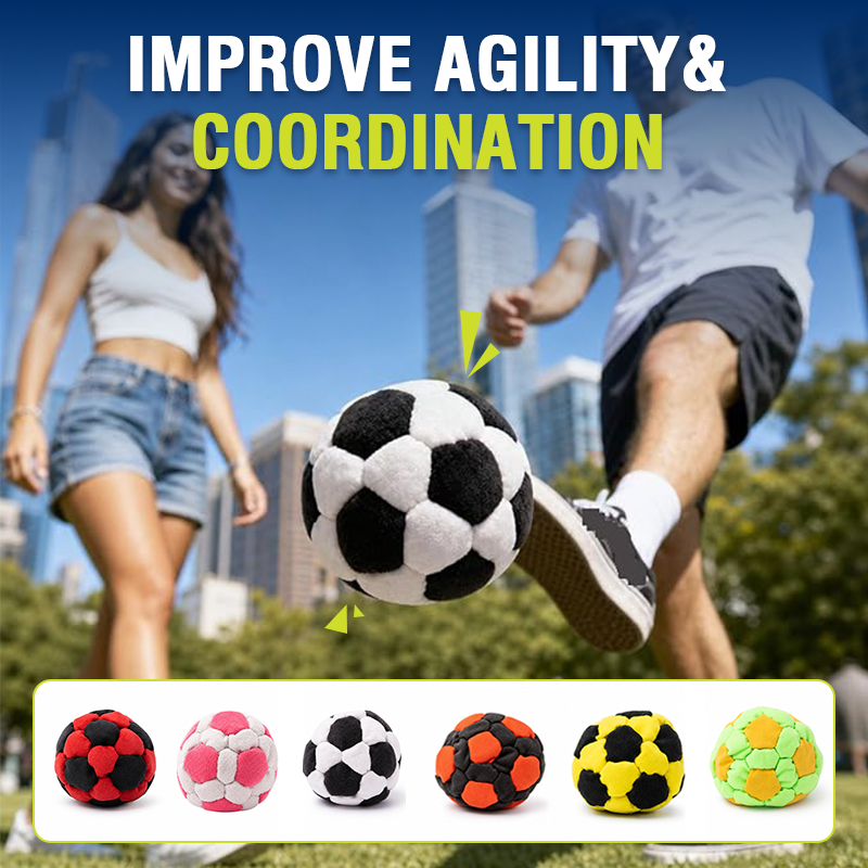 6 Pack Soccer Hackys Footbag Sacks - Soft Plush Footbags for Adults