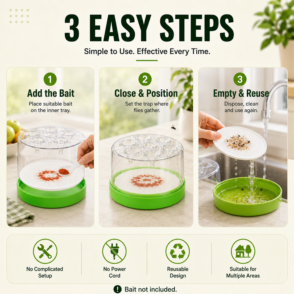 🏠🛡️Reusable Non-Electric Fly Trap--Near kitchen sinks, trash cans, pet bowls, garage windows, patios, and BBQs.Dlosyvo®