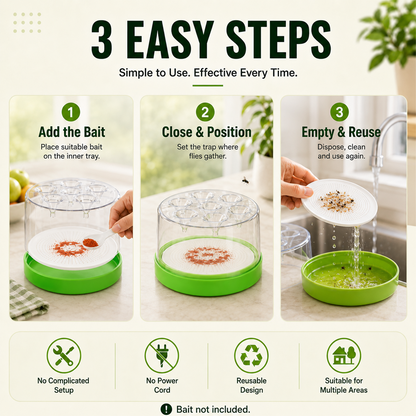 🏠🛡️Reusable Non-Electric Fly Trap--Near kitchen sinks, trash cans, pet bowls, garage windows, patios, and BBQs.Dlosyvo®