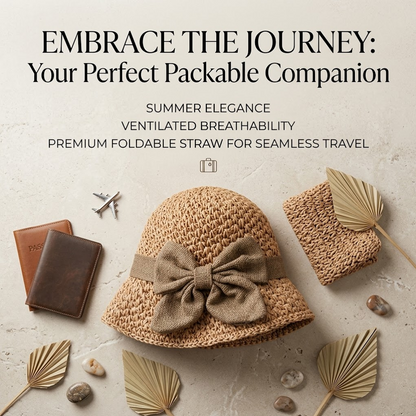 Darolio®🌞 Elegant Woven Straw Sun Hat with Bow – Breathable, Foldable & Perfect for Beach & Travel 👒