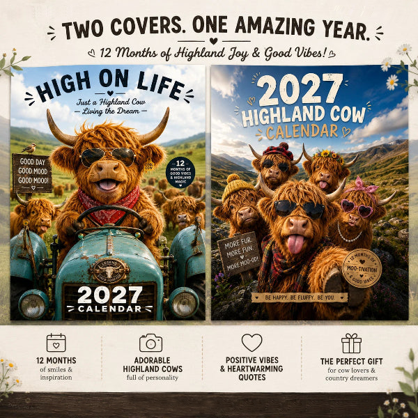 🎁2027 Highland Cow Wall Calendar – Cute Farmhouse Style Calendar For Home Decor✨