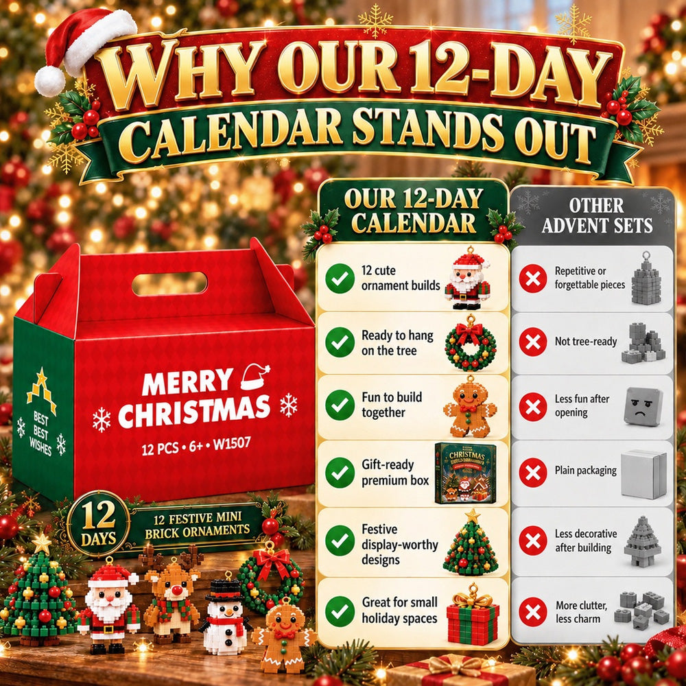 ⏳ Last day to save 49% – 🎄12-Day Mini Christmas Ornament Advent Calendar | 24 unique festive buildable designs with hanging loops—perfect for decorating Christmas trees, wreaths, and holiday displays