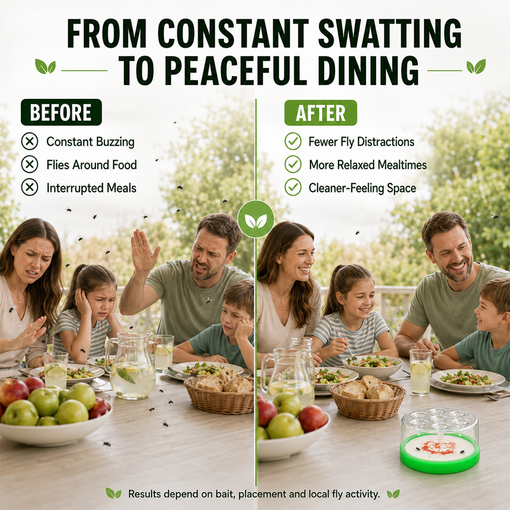 🏠🛡️Reusable Non-Electric Fly Trap--Near kitchen sinks, trash cans, pet bowls, garage windows, patios, and BBQs.Dlosyvo®