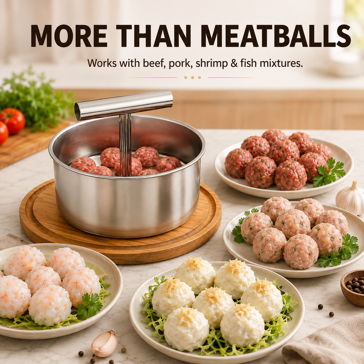 🥳🥳 Stainless Steel Manual Meatball Maker – 6 & 12 Hole Multi-Portion Press ✨