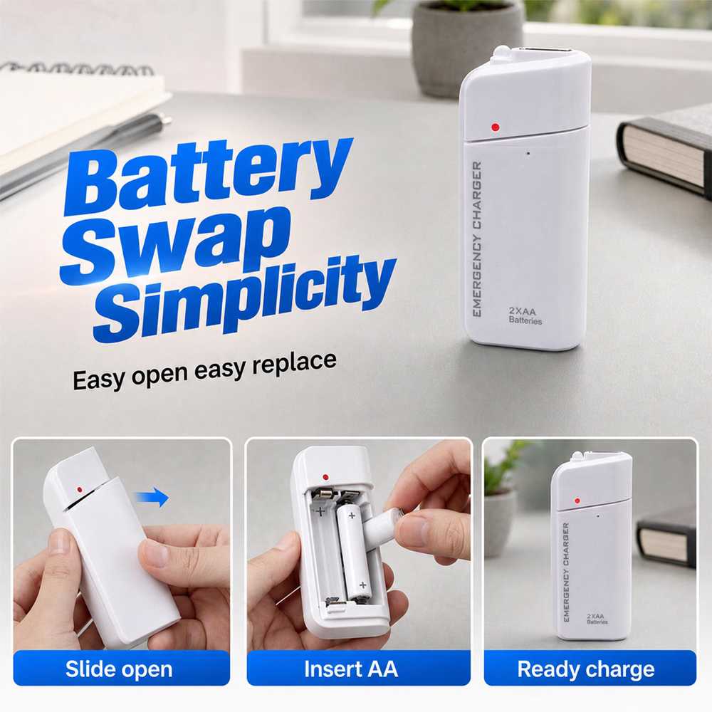 ⚡ LIMITED TIME 50% OFF!!Portable Emergency Phone Charger – 2 AA Battery Powered Backup
