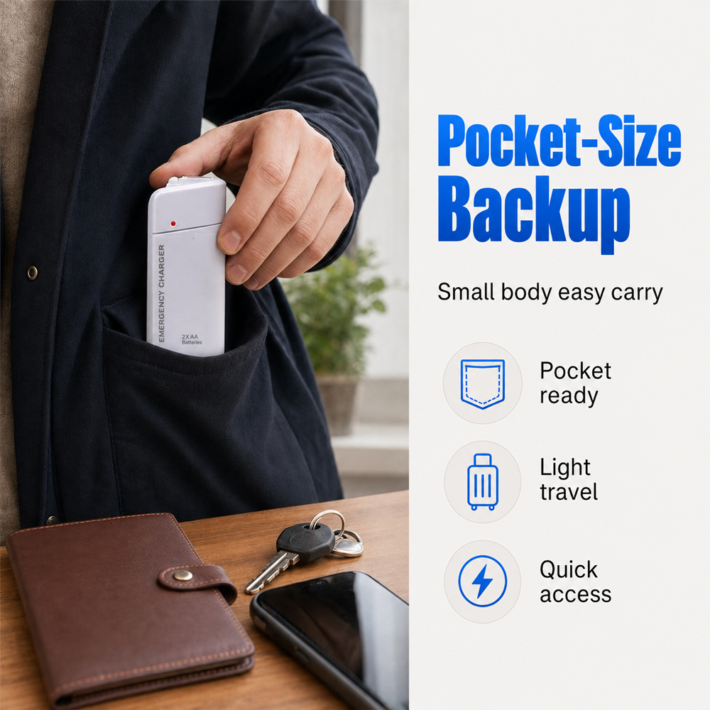 ⚡ LIMITED TIME 50% OFF!!Portable Emergency Phone Charger – 2 AA Battery Powered Backup