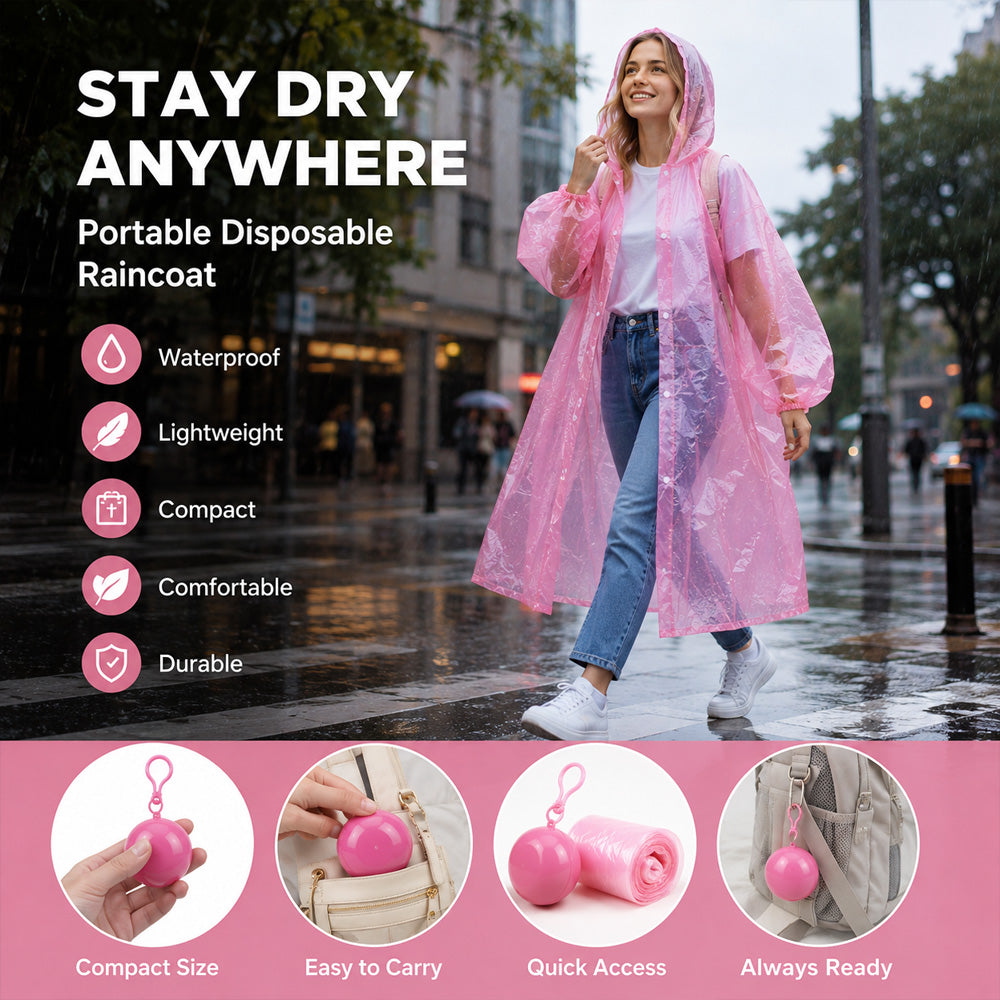 🌧️ 50% OFF! Pocket-Size Emergency Rain Poncho, Ball-Packed Waterproof Raincoat, One-Size Lightweight Rain Protection for Travel, Hiking & Outdoor
