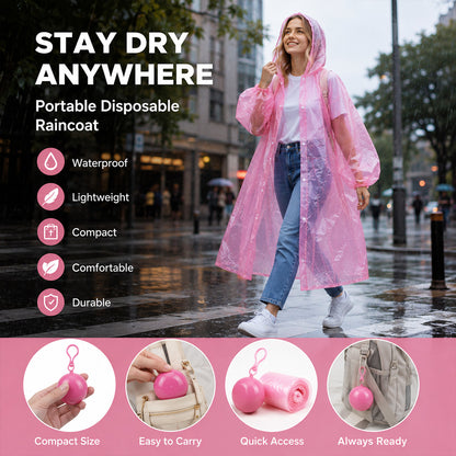 🌧️ 50% OFF! Pocket-Size Emergency Rain Poncho, Ball-Packed Waterproof Raincoat, One-Size Lightweight Rain Protection for Travel, Hiking & Outdoor