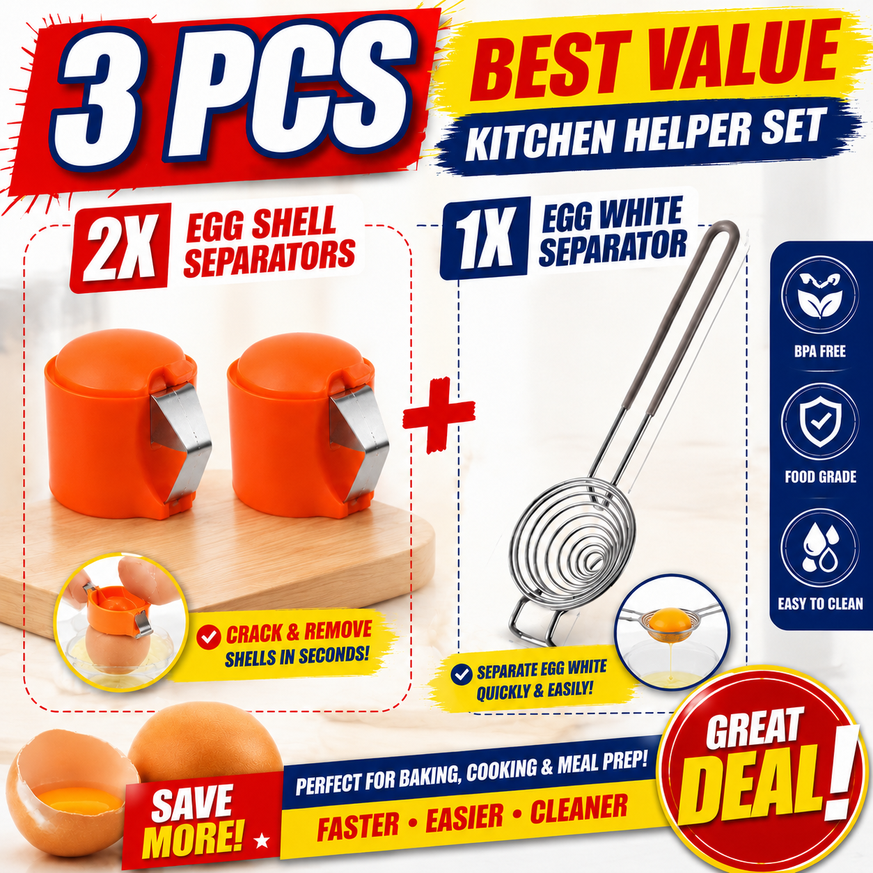 upsell🔥🔥🔥Limited-time 😮‍💨 Buy 1 Get 1 Free ！！！🍳 Quick Egg Cracker Tool – Open Hundreds Of Eggs Faster & Cleaner 🔥