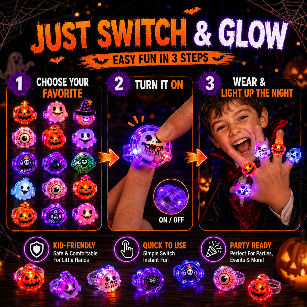 🔥🎃Spooky Season Hot Sale 50% OFF‼️✨LED Light Halloween Glowing Ring 💍| Flashing Light‑Up Party Favor for Halloween Night👻