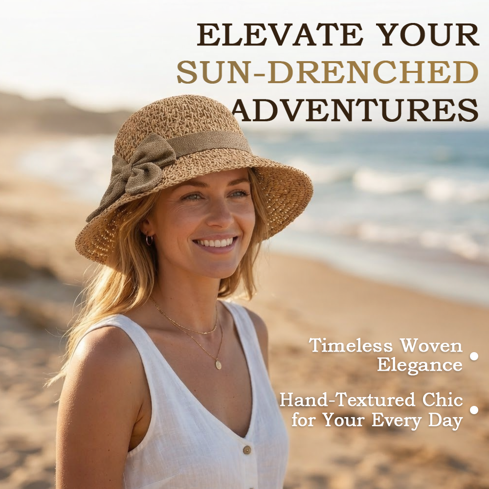 Darolio®🌞 Elegant Woven Straw Sun Hat with Bow – Breathable, Foldable & Perfect for Beach & Travel 👒