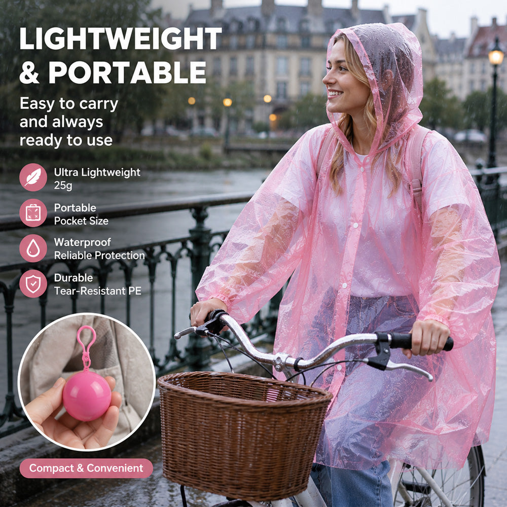 🌧️ 50% OFF! Pocket-Size Emergency Rain Poncho, Ball-Packed Waterproof Raincoat, One-Size Lightweight Rain Protection for Travel, Hiking & Outdoor