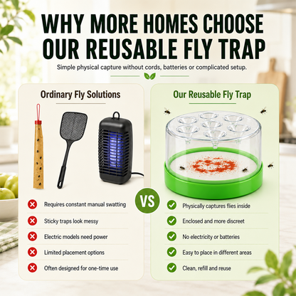 🏠🛡️Reusable Non-Electric Fly Trap--Near kitchen sinks, trash cans, pet bowls, garage windows, patios, and BBQs.Dlosyvo®