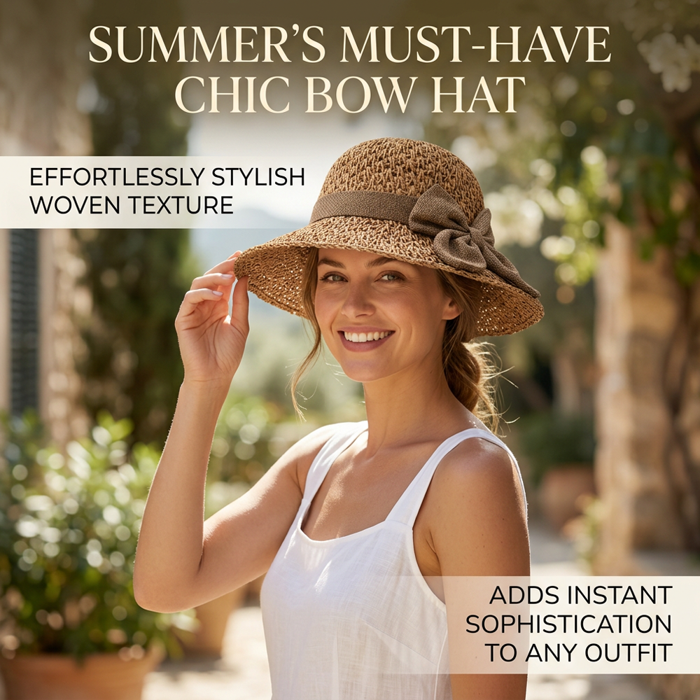Darolio®🌞 Elegant Woven Straw Sun Hat with Bow – Breathable, Foldable & Perfect for Beach & Travel 👒