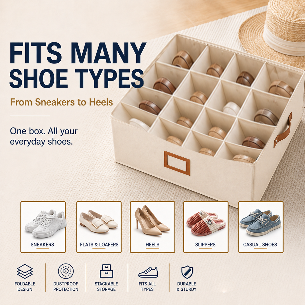 ✨ Foldable 12-Compartment Storage Box – Organize Shoes, Toys & Home Clutter With Smart Space-Saving Design 🏠