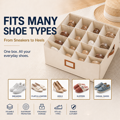 ✨ Foldable 12-Compartment Storage Box – Organize Shoes, Toys & Home Clutter With Smart Space-Saving Design 🏠