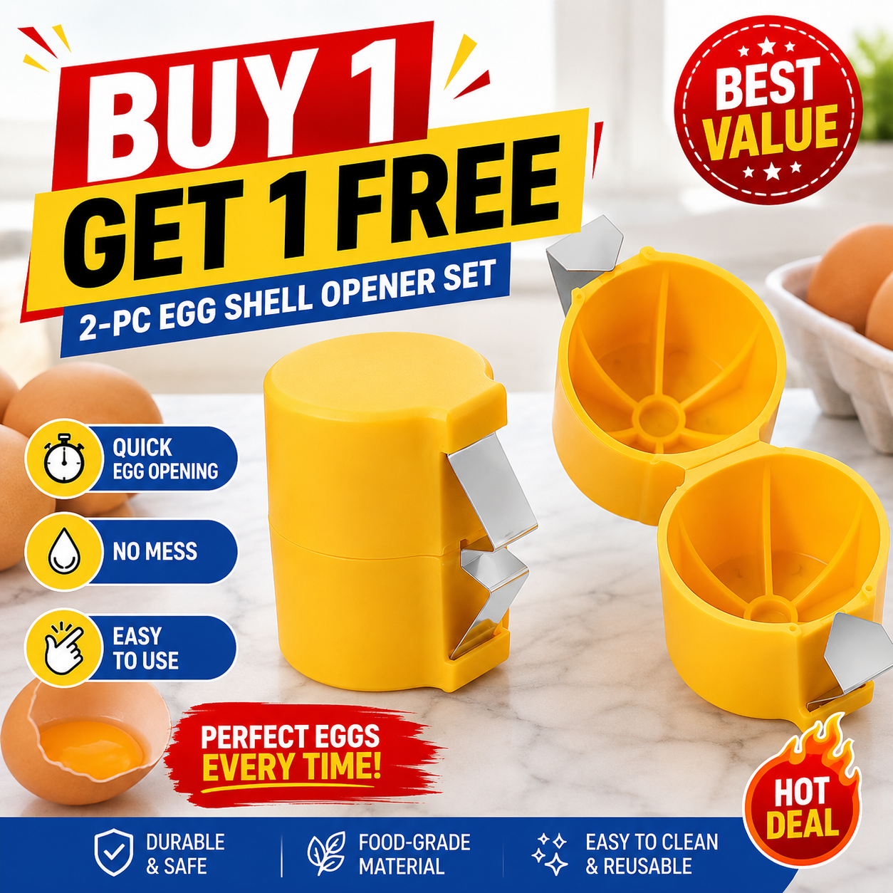 upsell🔥🔥🔥Limited-time 😮‍💨 Buy 1 Get 1 Free ！！！🍳 Quick Egg Cracker Tool – Open Hundreds Of Eggs Faster & Cleaner 🔥