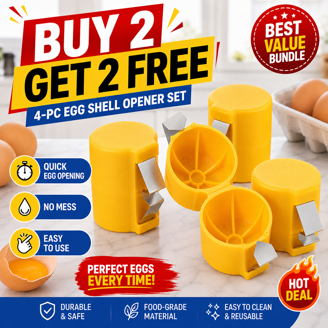 upsell🔥🔥🔥Limited-time 😮‍💨 Buy 1 Get 1 Free ！！！🍳 Quick Egg Cracker Tool – Open Hundreds Of Eggs Faster & Cleaner 🔥
