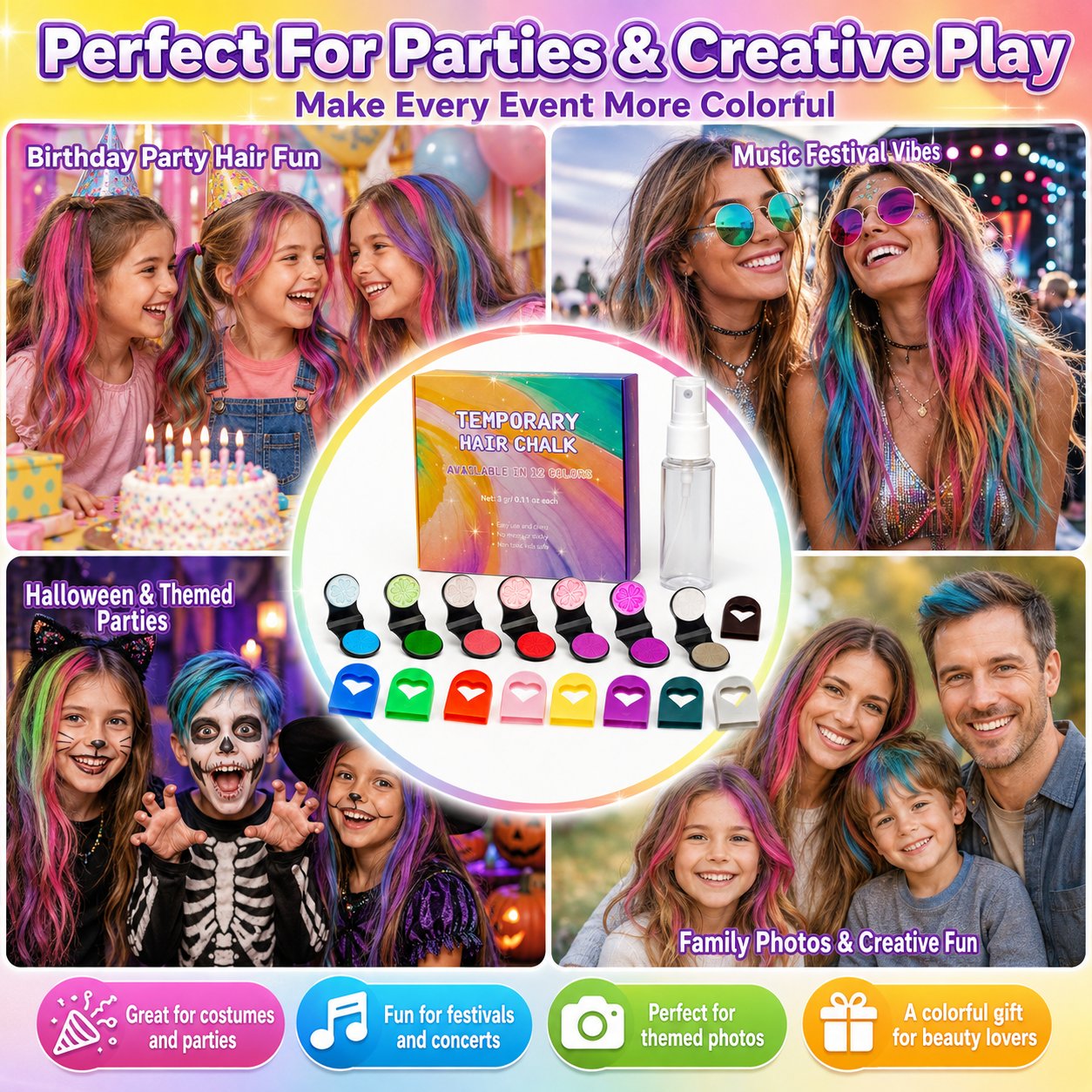 upsell🔥Last Day 50% OFF - 🌈12-Color Temporary Hair Chalk Applicator Set