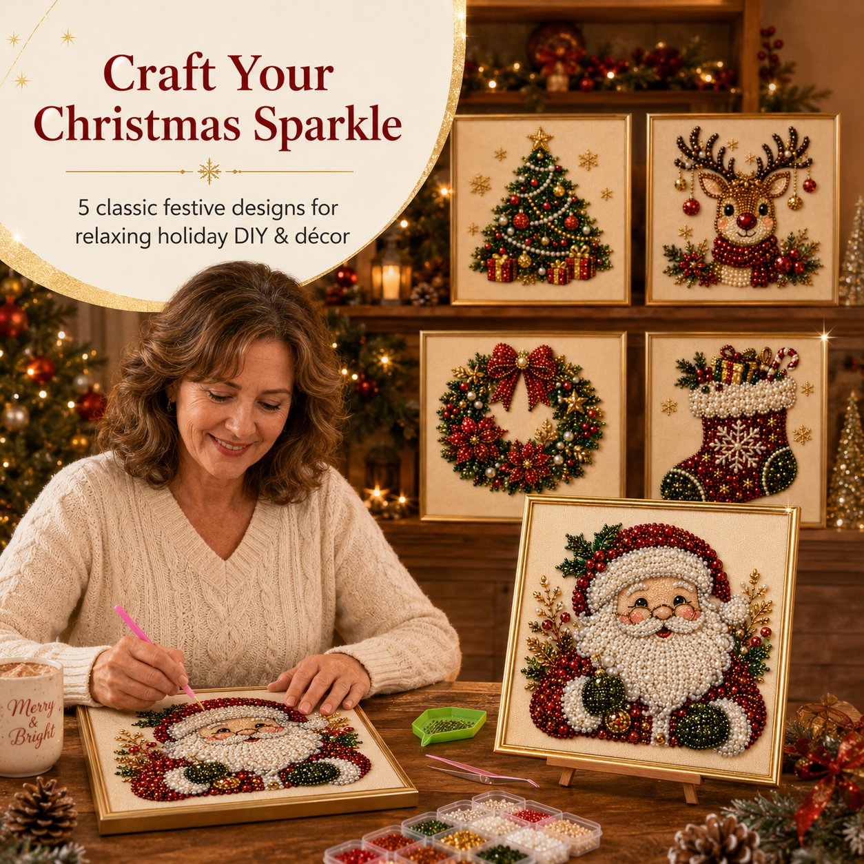 🧘Relaxing & Beginner-Friendly - Darolio®🎨💎DIY Christmas Pearl Art Kit