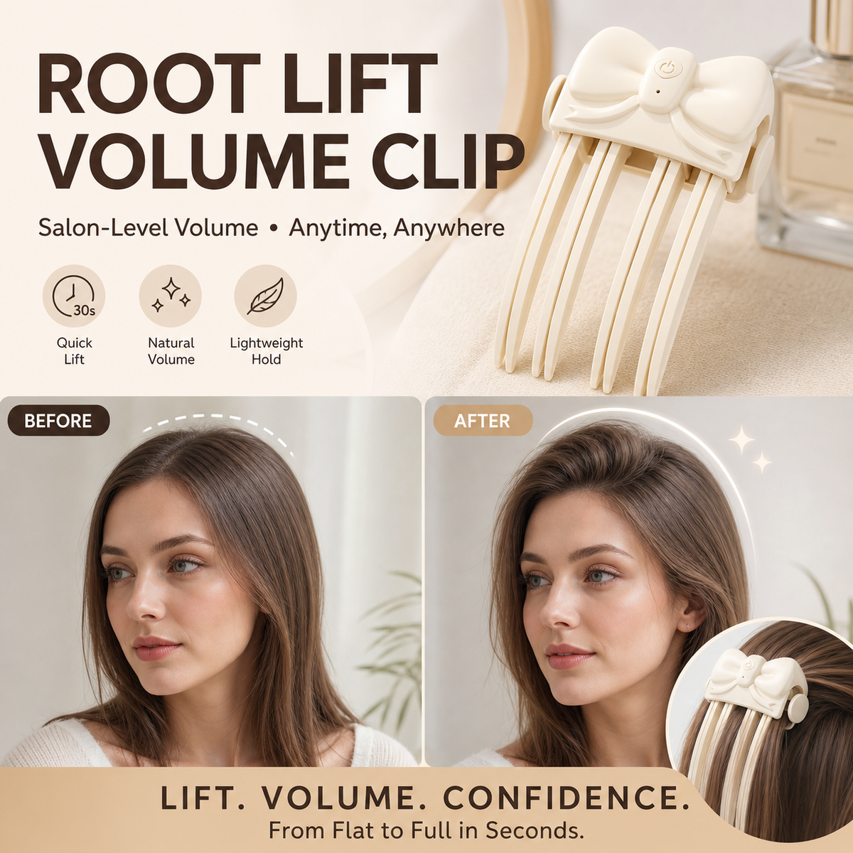 🎉48K+ Sold 💇 Wireless Heated Volumizing Root Lift Clip, Salon Crown Volume Styling Tool for Fine Flat Hair