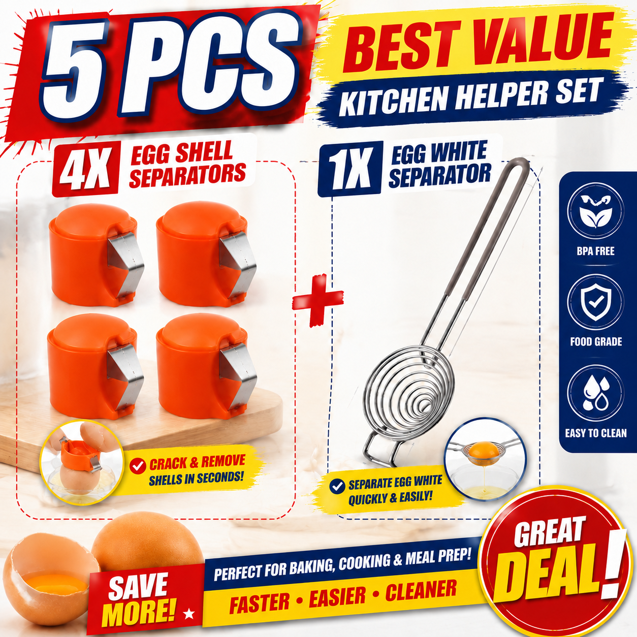 upsell🔥🔥🔥Limited-time 😮‍💨 Buy 1 Get 1 Free ！！！🍳 Quick Egg Cracker Tool – Open Hundreds Of Eggs Faster & Cleaner 🔥
